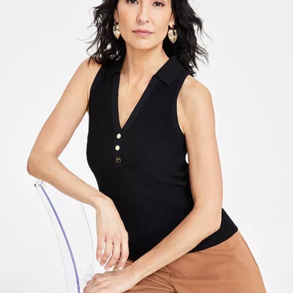 Never worn - I.N.C. Women’s ribbed polo halter black tank top.